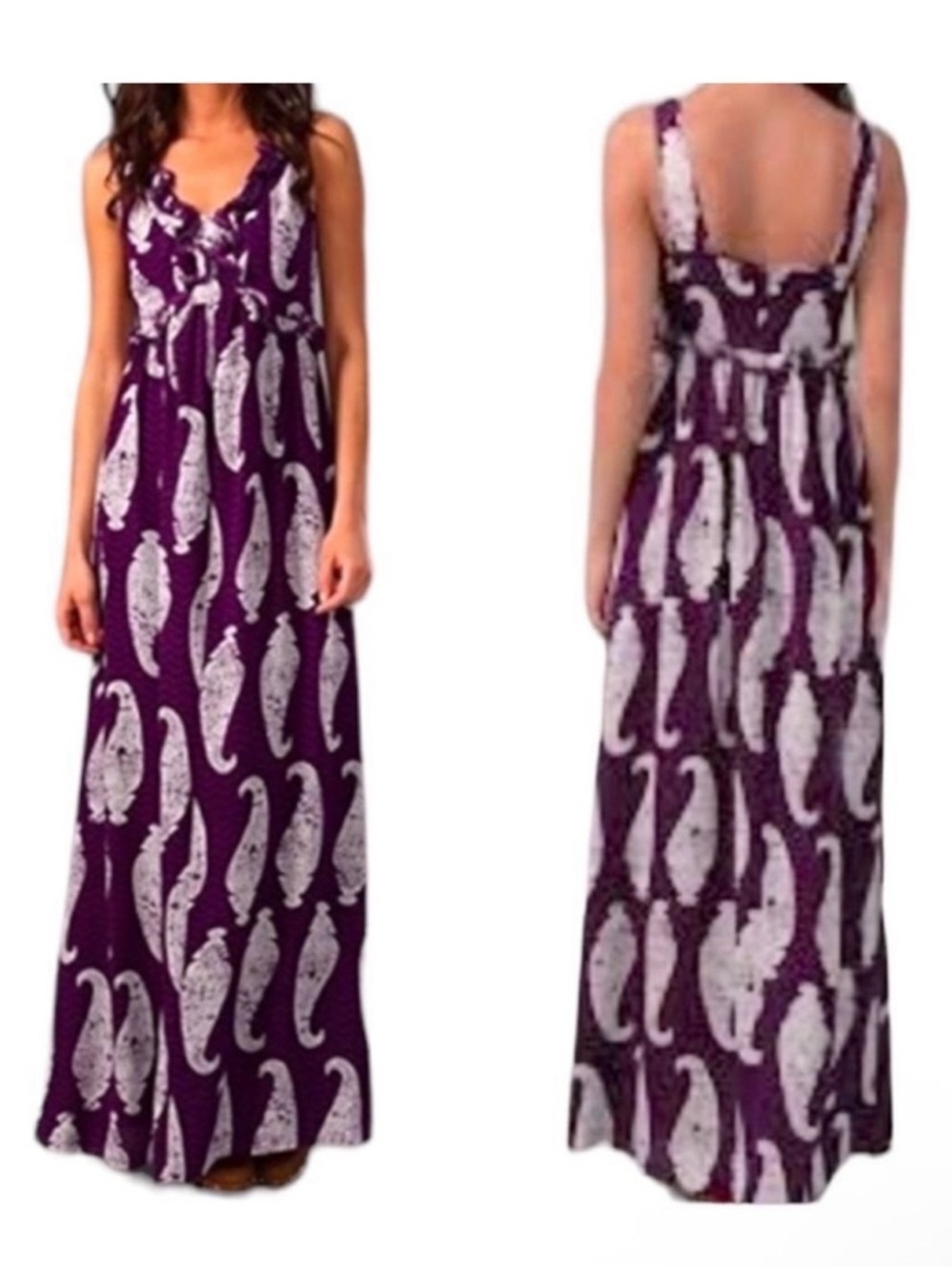 TORY BURCH Petula Paisley Beaded Ruffle Silk Maxi Dress 8